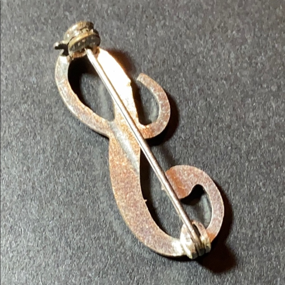 Vintage Silver Cursive “S” Monogram Rhinestone Pin - image 2